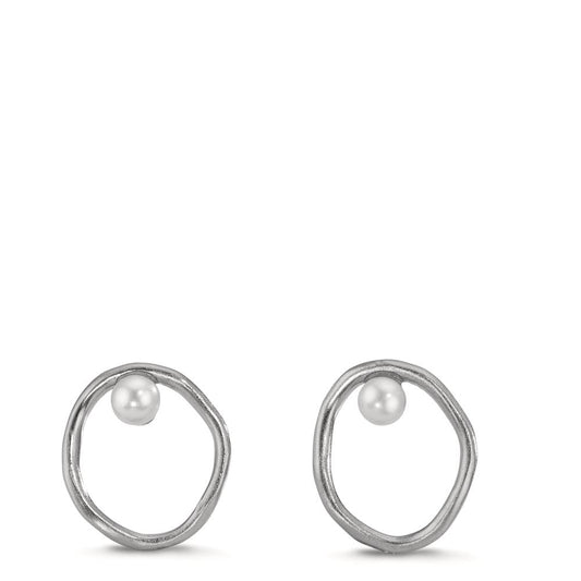 Stud earrings Silver Freshwater pearl White, 2 Pearls, 3 mm Ø11 mm