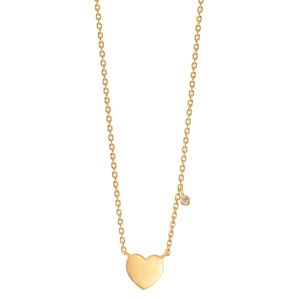 Necklace Silver Zirconia White Yellow Gold plated Heart 42-47 cm