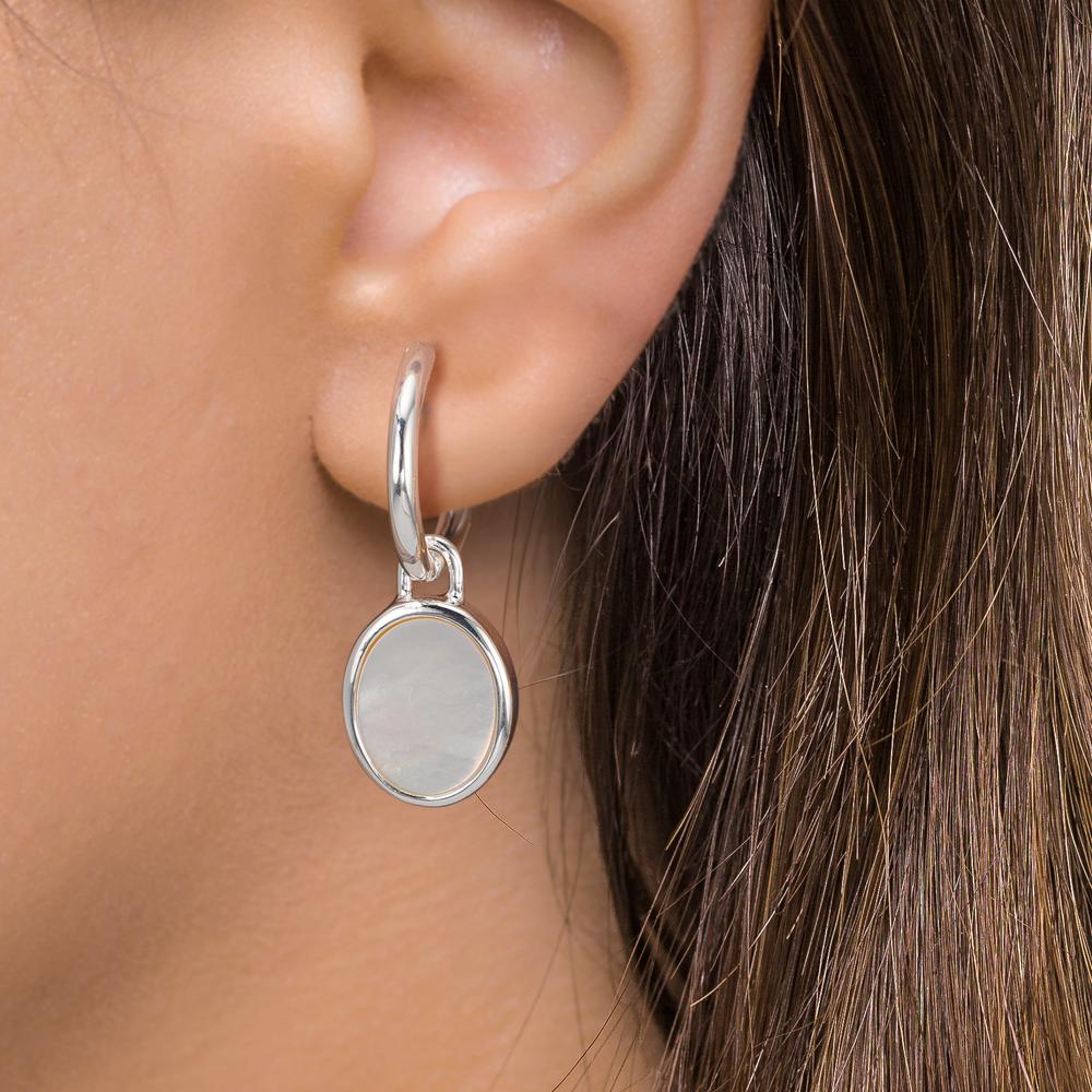 Hoop with pendant Silver Mother of pearl White, 2 Pearls 9-9.5 mm Ø14 mm