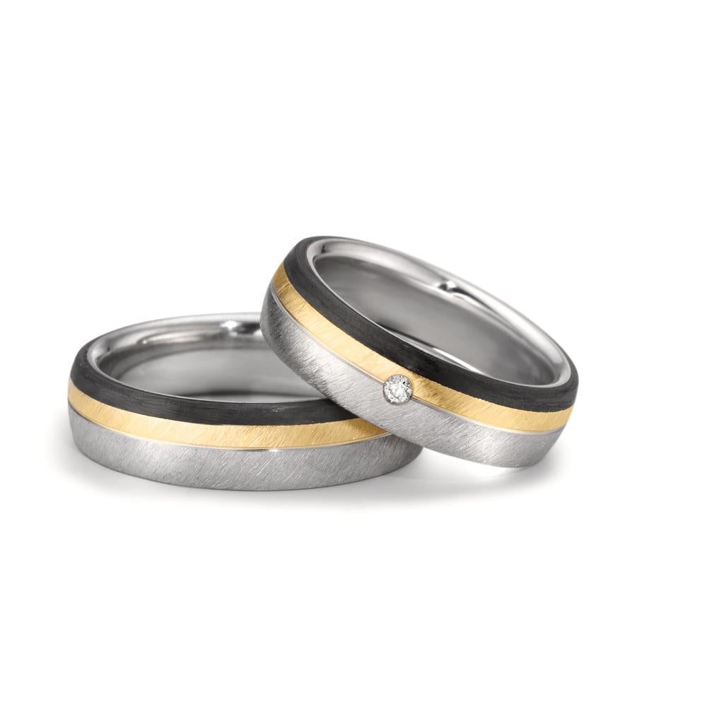Wedding Ring Stainless steel, 9k Rose Gold, Carbon Diamond 0.025 ct, w-si