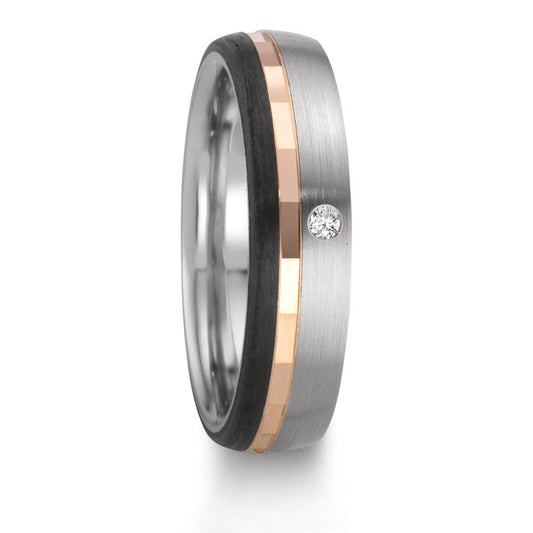 Wedding Ring Stainless steel, 9k Red Gold Diamond 0.02 ct, w-si