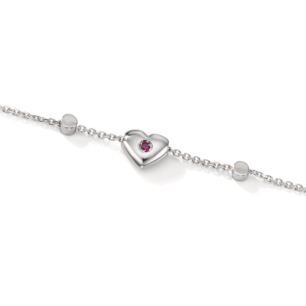 Bracelet 18k White Gold Zirconia 2 Stones Heart 17-19 cm